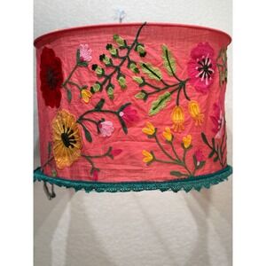 Karma Living Embroidered Pink Floral Lace Trim Boho Round Lampshade Cover NWT